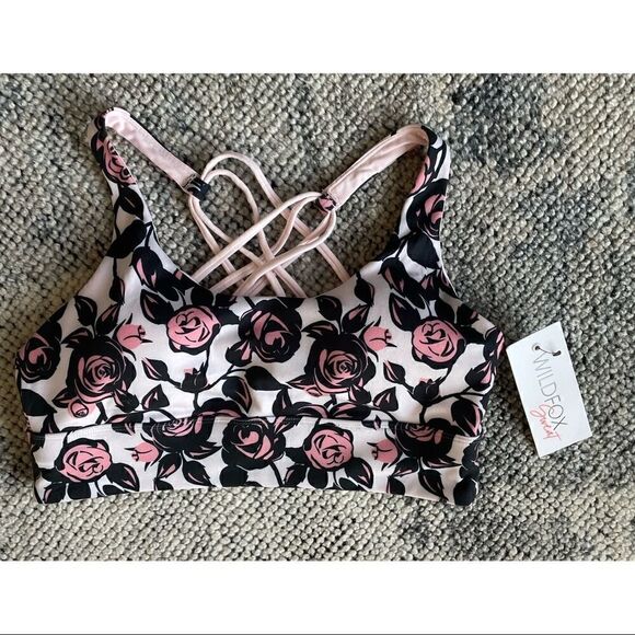 NWT WILDFOX Sweat Chris Abstract Roses Strappy Sports Bra Top - Picture 3 of 7